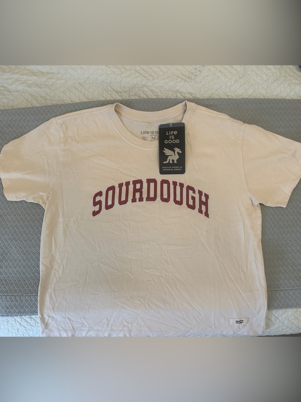 Life Is Good women’s Sourdough Graphic Tee - cream with Maroon Print
